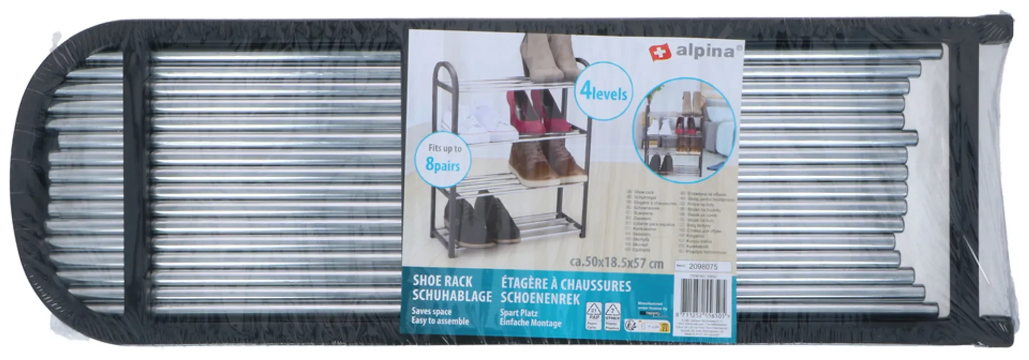 Schuhregal aus Metall – 4 Ebenen, 50 × 18,5 × 57 cm